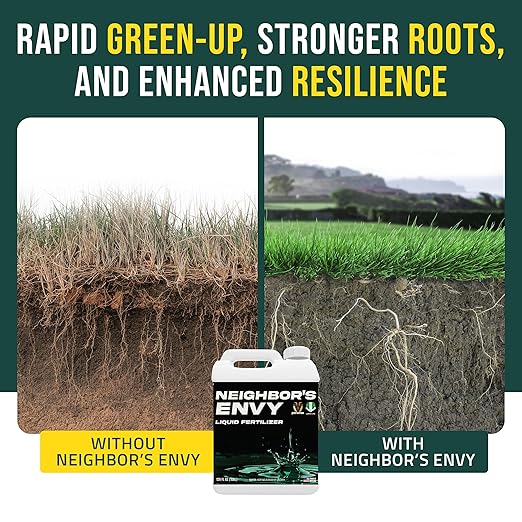 PetraMax Neighbor’s Envy Grass Fertilizer for Lawn &amp Garden 1 Gallon Covers up to 16000 sq.ft. 7-in-1 Liquid Lawn Fertilizer Concentrate for Deep Green Turf - Includes Nitrogen/Iron/Humic/Sea Ke