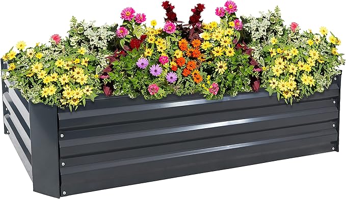 Sunnydaze 48-Inch Galvanized Steel Raised Garden Beds - Rectangle Planter for Vegetables and Flowers - Dark Gray - Set of 2