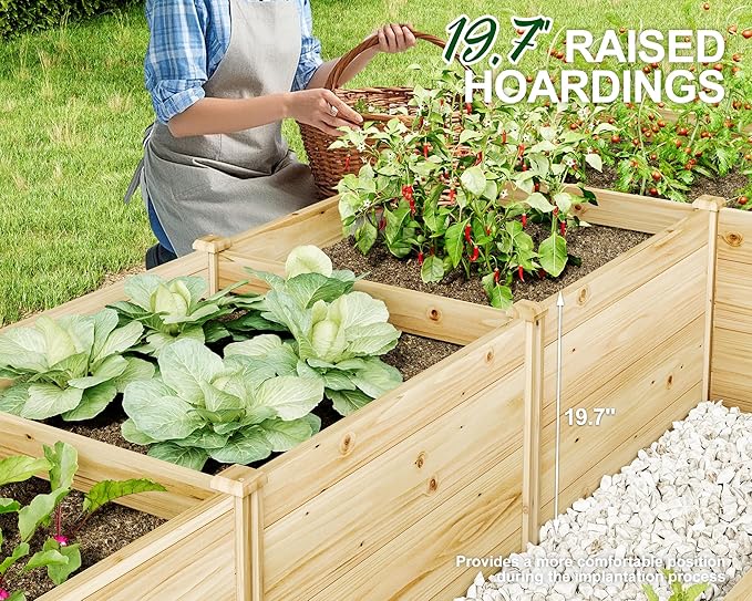 AMERLIFE U-Shaped Raised Garden Bed 7.5Wx6Dx1.6H Free Combination Outdoor Wooden Raised Garden Bed Planter with 19.6 Depth Planter Box