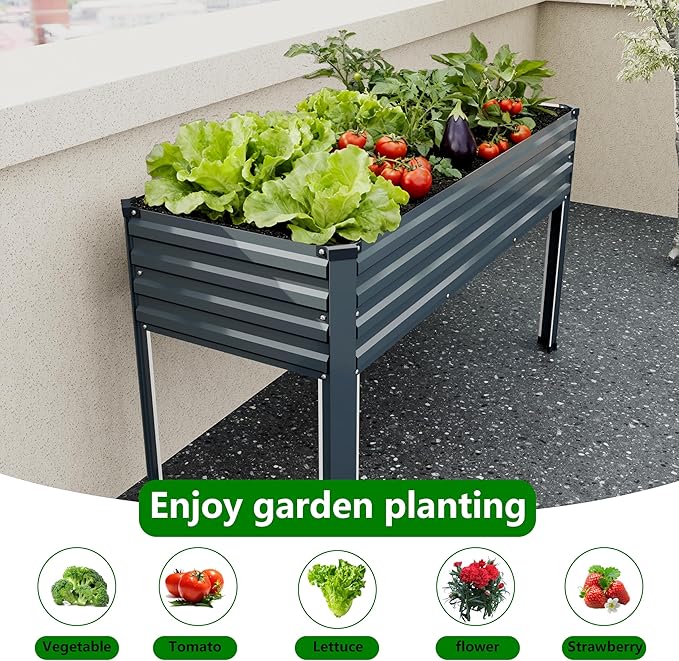 Vengarus Galvanized Raised Garden Bed Outdoor with Legs48×18×30in Metal Elevated Raised Planter Box for Backyard Patio Balcony 300lb CapacityGrey(2PCS)