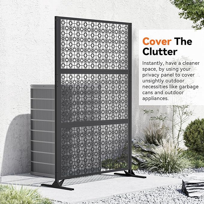 Modern Shade 4x6 FT Metal Privacy Screen with Artistic Modular Designs Decorative Patio Privacy Fence &amp Garden Divider Freestanding Outdoor Metal Fence Panel Weather-Resistant (Petal Weave)