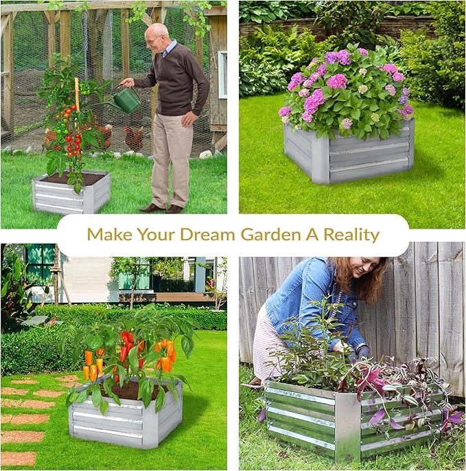 Sunnydaze 11.75 H Raised Metal Garden Bed - Galvanized Raised Garden Bed Outdoor for Vegetables and Flowers - Silver - Square