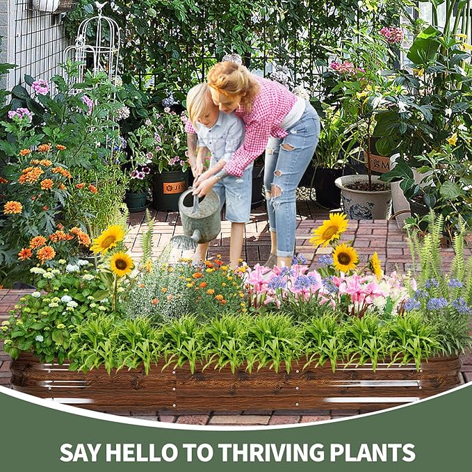 1MORE Galvanized Raised Garden Bed- Planter Garden Boxes Outdoor Raised Beds for GardeningMetal Garden Bed Kit for Vegetables Flower Planter Raised Beds.8x2x1ft Grain-2pcs