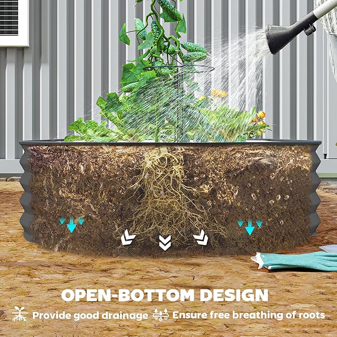 Outsunny 2PCS Galvanized Raised Garden Bed 7' x 3' x 1' Raised Beds for Gardening with Plant Support Stakes Rubber Strap Edging and Gloves Metal Planter Box for Vegetables Flowers Dark Gray