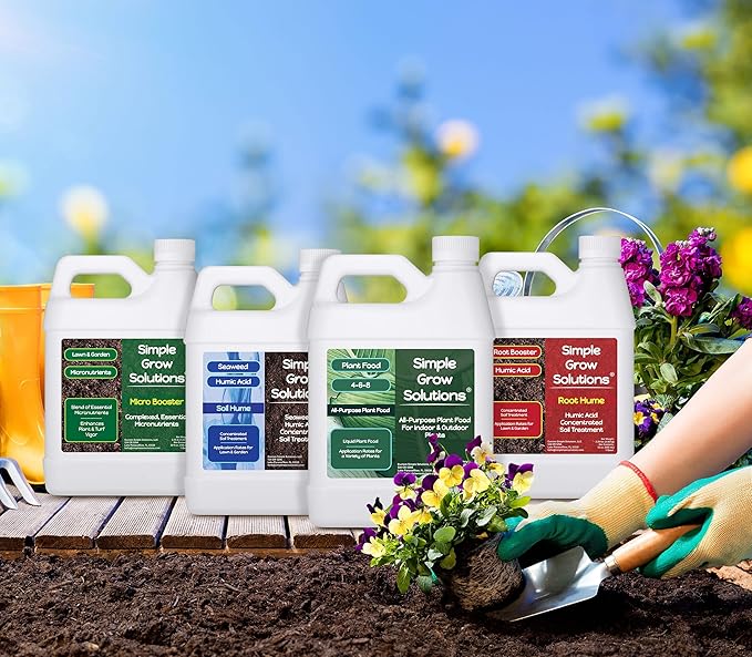 4-6-8 All Purpose Plant Food 32 Ounce + Soil Hume Seaweed Humic Acid 32 Ounce + Micro Booster Micronutrients 32 Ounce + Root Hume Humic Acid 32 Ounce- Indoor Plant &amp Outdoor Garden Bundle