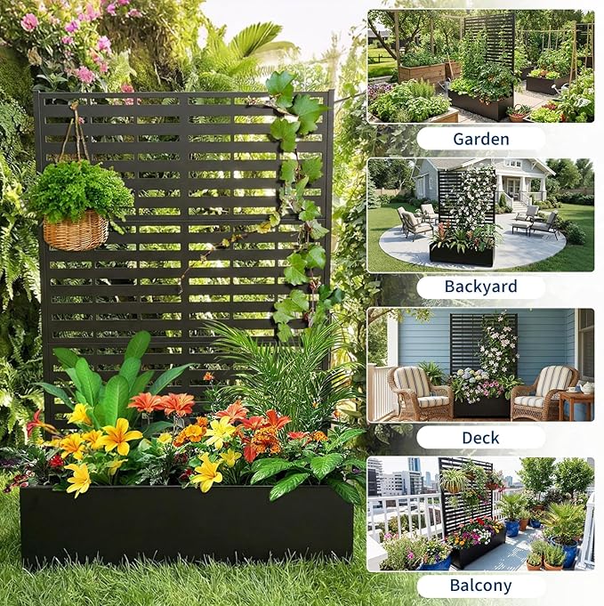 Metal Raised Garden Bed with Trellis 70.1X45X15 Galvanized Metal Planter Box with Drainage Holes Outdoor Privacy Screen Planter Box for Climbing Plants Vegetables Flowers Vines Patio Balcony