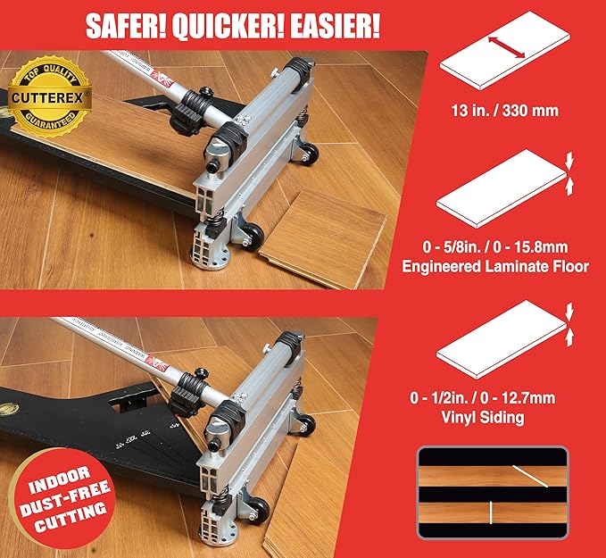Laminate Floor Cutter 13” Vinyl Floor Cutter with Wheels – Easy Angle &amp Length Cutting Flooring Tools - Cuts Laminate Floor Engineered Wood LVP LVT VCT SPC WPC HSS Blade/LED Light