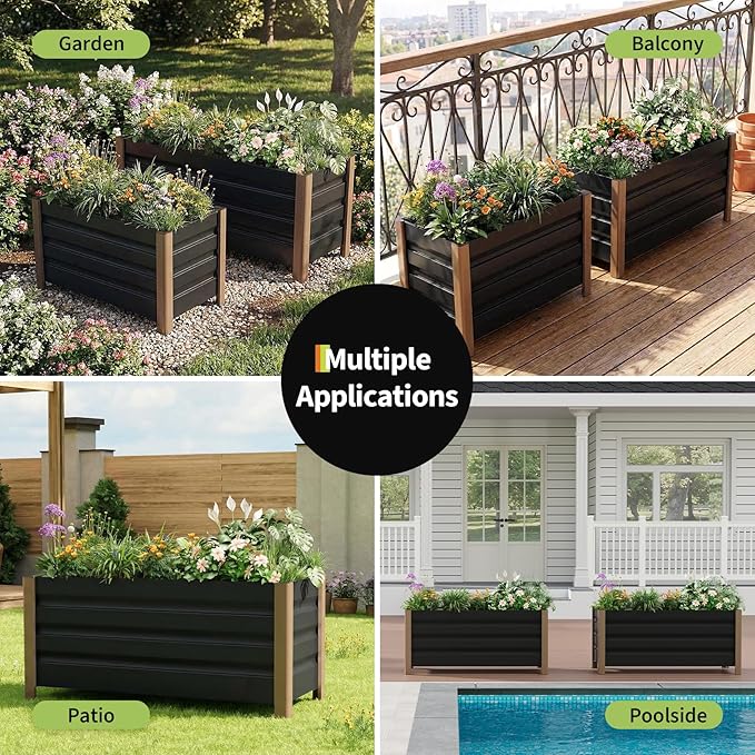 Garvee Aluminum Planter Box 24x16x18 Modern Raised Garden Bed with Rounded Corners &amp Anti-Cut Edging Deep Design with Drainage Holes for Outdoor Patio &amp Balcony Gray