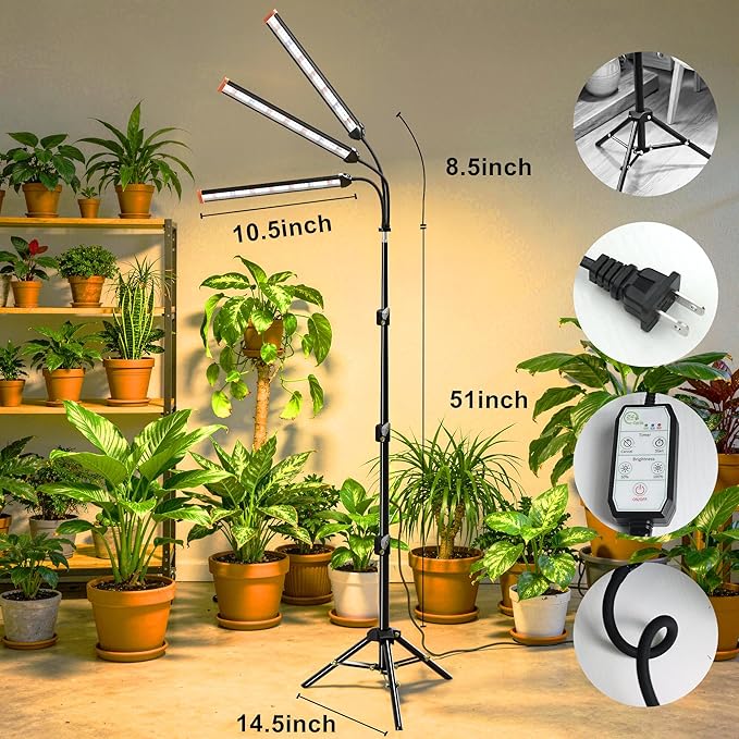 Grow Light with Stand for Indoor Plants3500K Warm White Plant Light with Red Blue LEDs for Indoor Tall Large Plants GrowingDimmable &amp Auto TimerHeight Adjustable 17-61