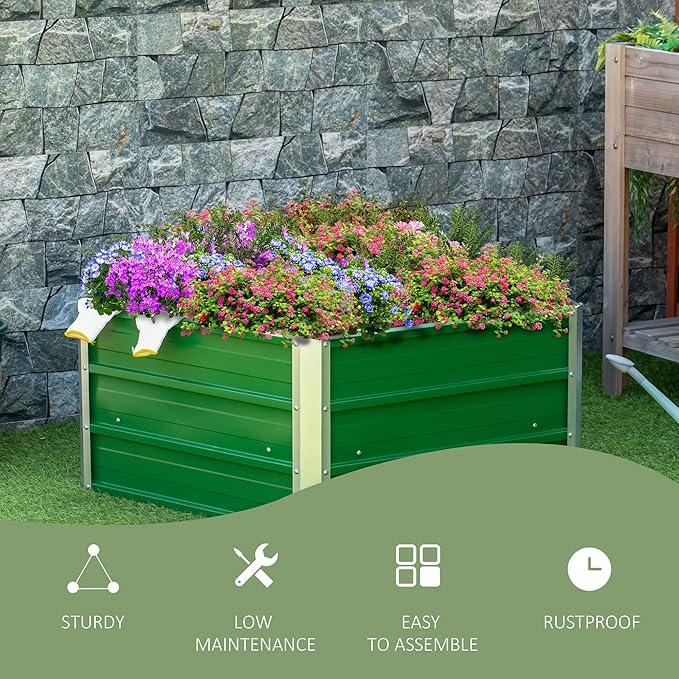 40'' x 16'' Hexagon Metal Raised Garden Bed Elevated Large Corrugated Galvanized Steel Planter Box w/Install Gloves for Backyard Patio to Grow Vegetables Herbs and Flowers Green