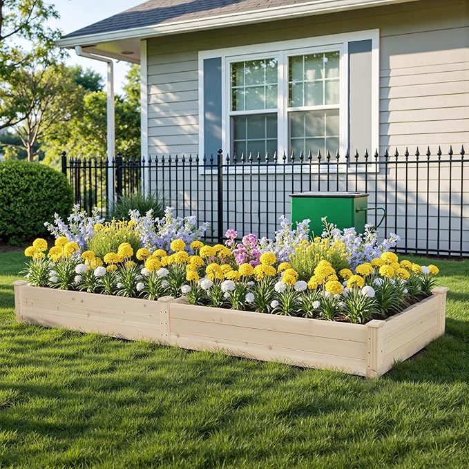 Incbruce 95x24x10 in Wooden Raised Garden Bed Planter Bolt Assembly Elevated Flower Bed Boxes Kit for Vegetable Flower Gardening Natural
