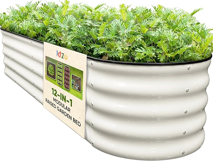 IDZO Galvanized Steel Raised Garden Beds 8x2x1.4 Ft with 7 Coating Layers 12 Shape Options Large Modular Metal Raised Garden Bed Outdoor for Vegetables Herbs Flower - Ivory