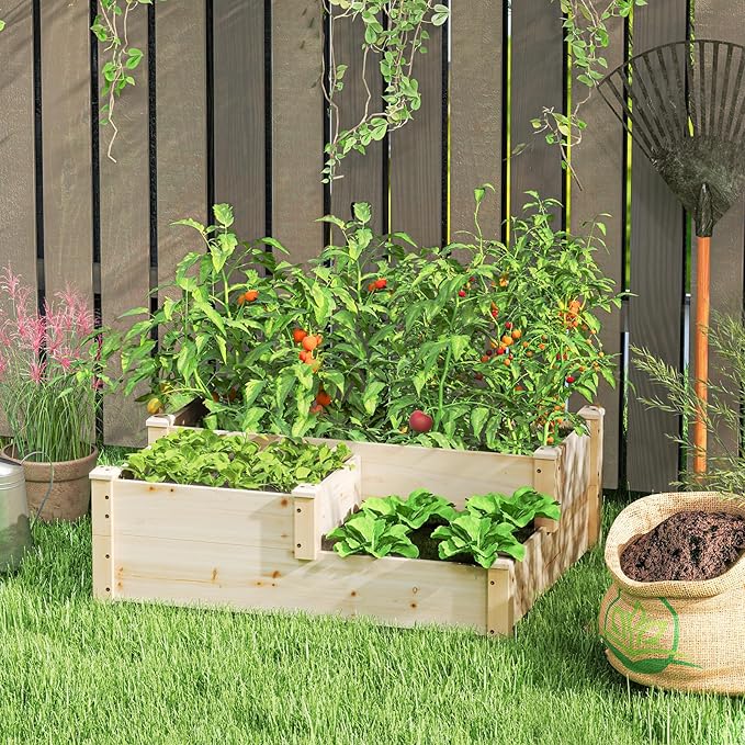 Giantex Raised Garden Bed Wood Planter Box for Vegetables Flowers Fruit Herb Easy Assembly Garden Box Container for Backyard Patio Balcony (43 Lx35 Wx14.5 H)