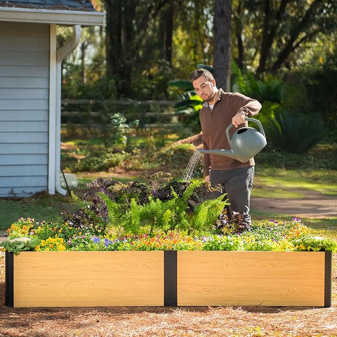 Vego garden Woodgrain Series Raised Garden Bed 16'' Tall 2' x 8' Wooden-Look Metal Planter Box Outdoor for Gardening Vegetables Flowers Herbs