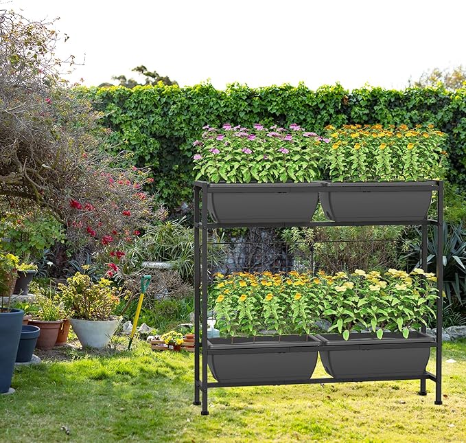 CADUKE Raised Planter Box Plastic Raised Garden Bed with Legs Standing Planter Box with Drainage Holes &amp Trellis 32 Elevated Flower Beds Outdoor &amp Indoor for Vegetables Balcony Patio Gr