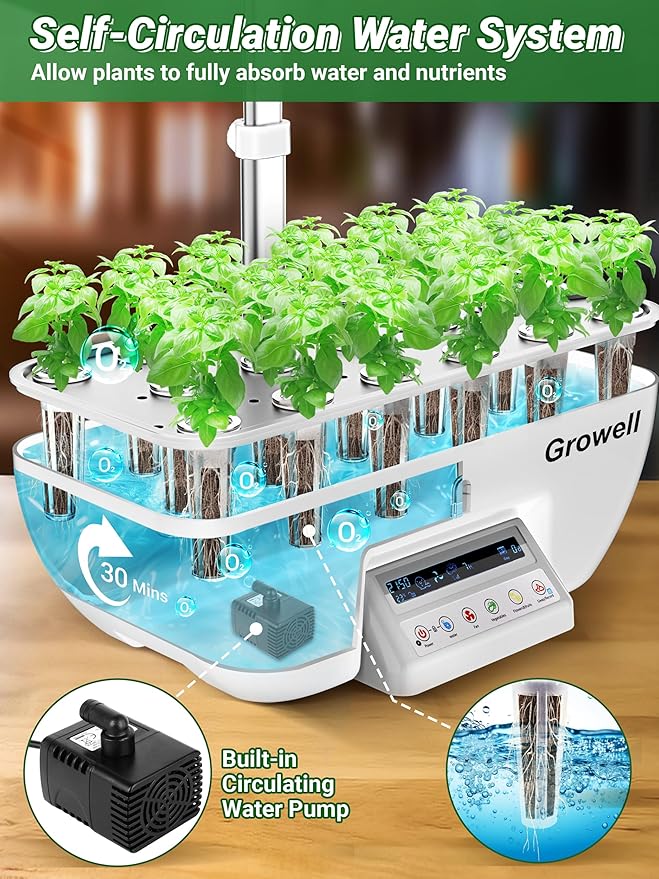 Hydroponics Growing System Kit 17 Pods Herb Garden with 102 28W Full-Spectrum Grow Lights &amp 2 Fans Indoor Garden with Water Pump 10L Water Tank Auto Timer Height Adjustable (White &amp Grey)