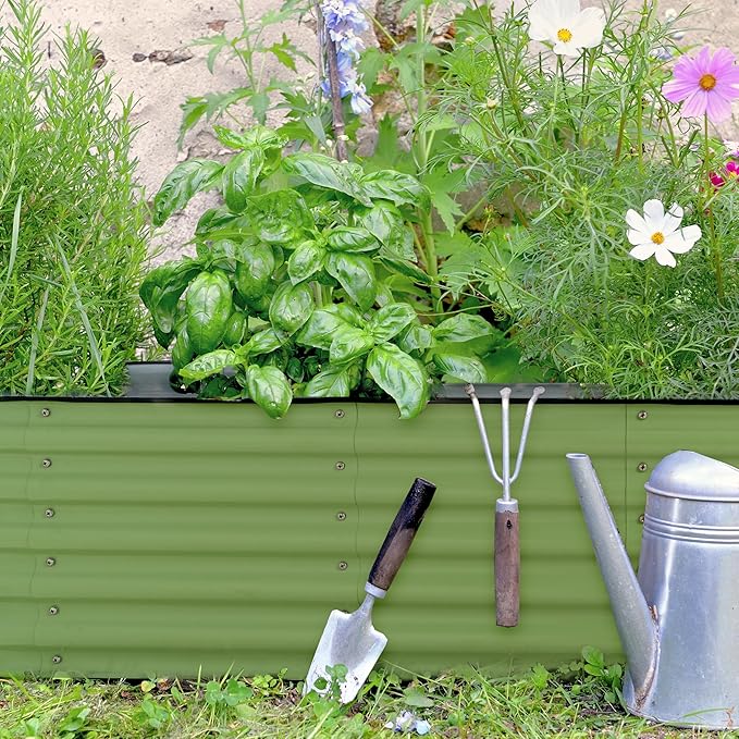 VASGOR 17 Tall Metal Raised Garden Bed 9-in-1 Modular Design 8ft x 2ft Aluzinc Planter Box for Vegetables Herbs &amp Flowers Heavy-Duty Anti-Rust Open-Bottom Raised Beds for Gardening (Olive Gre