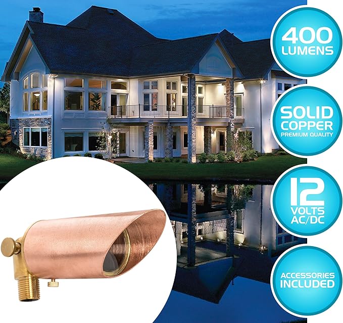 Westgate Lighting LED Directional Landscape Light - Solid Copper Spotlights with Natural Finish - 12V - All Accessories Included