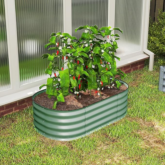 Outsunny 3.5' x 2' x 1' Galvanized Raised Garden Bed Kit Outdoor Metal Elevated Planter Box with Safety Edging Easy DIY Stock Tank for Growing Flowers Herbs &amp Vegetables Green