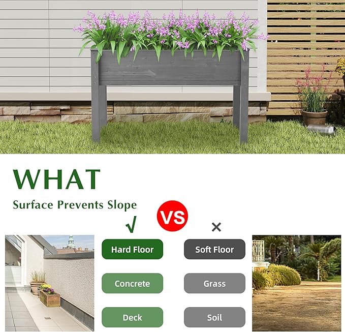 Raised Garden Bed with Legs 48x24x30'' Outdoor Wood Elevated Planter Box Thick Legs w/Liner
