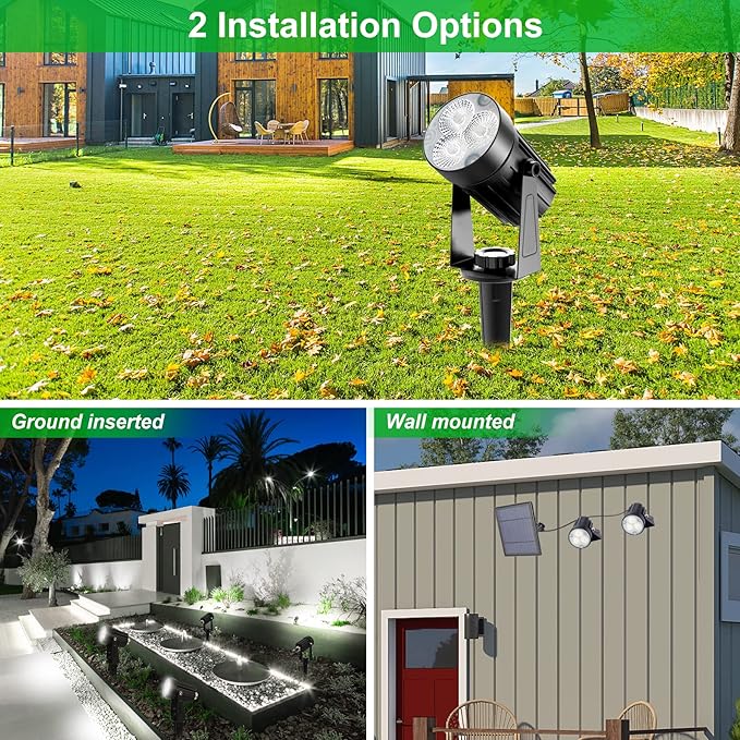 Solar Spot Lights Outdoor 3-in-1 Garden Spotlights IP65 Waterproof 9.8ft Cable 5W 4000mAh Separated Solar Panel Auto On/Off for Tree Patio Yard Driveway Pathway Pool(Cold White 6000K)