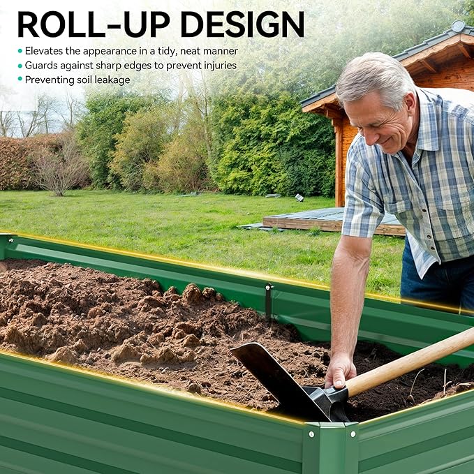 YITAHOME 6x3x2ft Outdoor Raised Garden Bed Kit Large Metal Patio Planter Box with Gloves Support Rod for Plants Vegetables Flowers Green