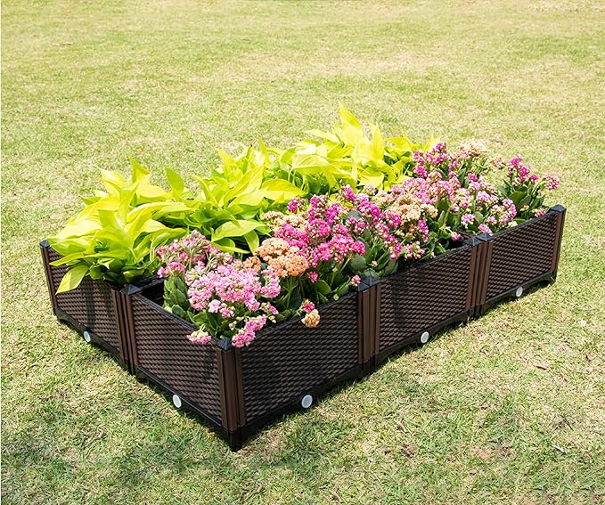 D'vine Dev Planter Raised Beds - Elevated Garden Box with Drainage Plug Raised Garden Beds for Vegetable/Flower/Herb Outdoor Standing Beds Gardening Kit RGB-6