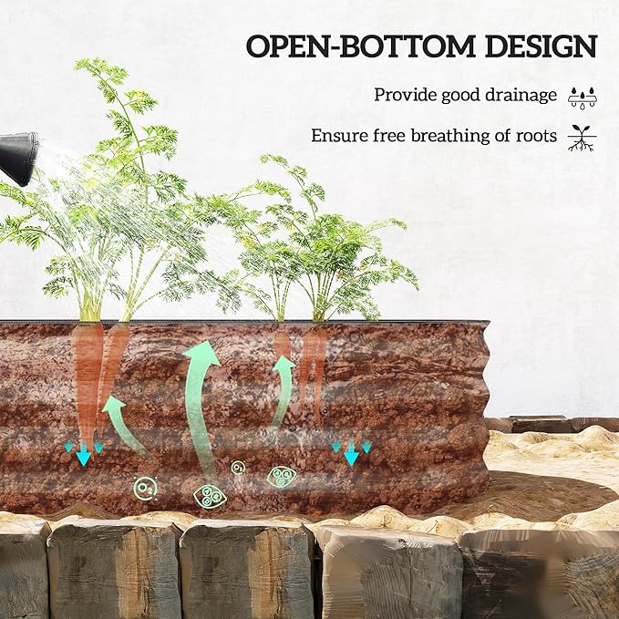 Outsunny 3.5' x 2' x 1' Galvanized Raised Garden Bed Kit Outdoor Metal Elevated Planter Box with Safety Edging Easy DIY Stock Tank for Growing Flowers Herbs &amp Vegetables Brown