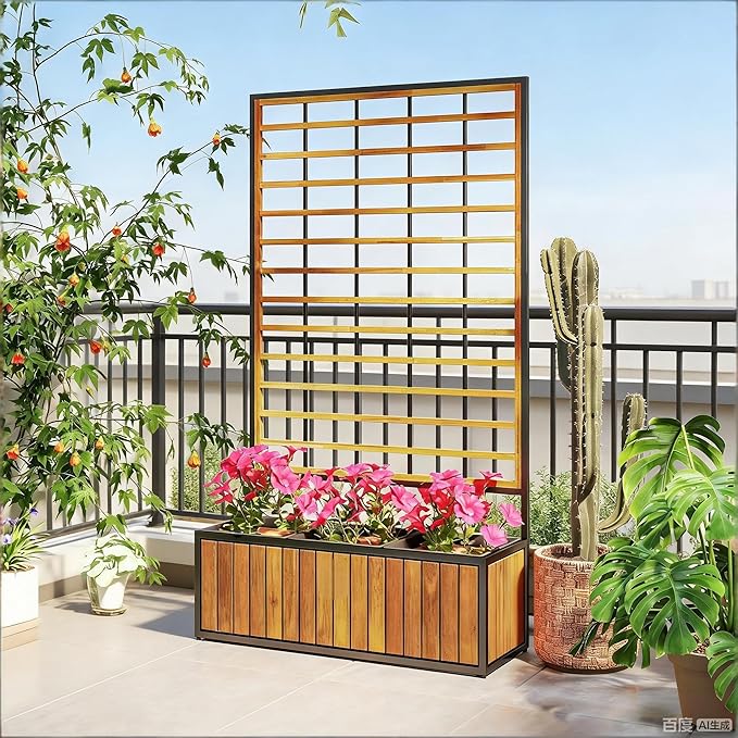 Wooden Raised Garden Bed with Trellis