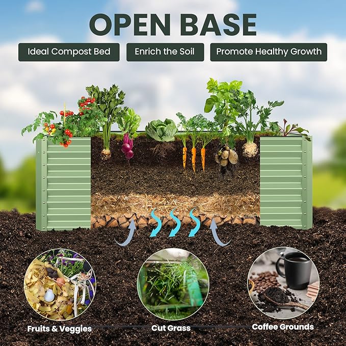 Galvanized Raised Garden Bed Box Outdoor 24 Tall Raised Garden Beds Outdoor Garden Planter Raised Beds for Gardening Outdoor Raised Metal Raised Garden Beds for Vegetables 48X36X24 Sage Green