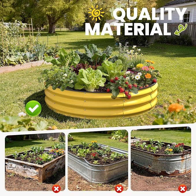 Galvanized Raised Garden Bed 4×4×1 FT Round Metal Raised Garden Bed Outdoor Planter Box with Open Bottom Rust-Resistant Steel Garden Bed for Vegetables Herbs Flowers Easy Assembly