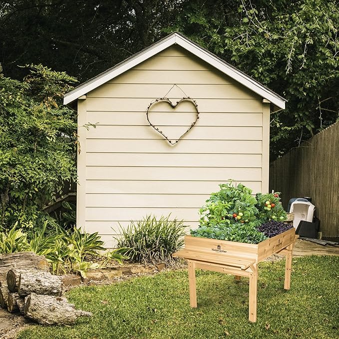 Soil Builder Organic Worm Castings Fertilizer and Coast of Maine Tomato Vegetable Garden Combo Pack 360 Pounds with Wooden Raised Garden Bed Planter
