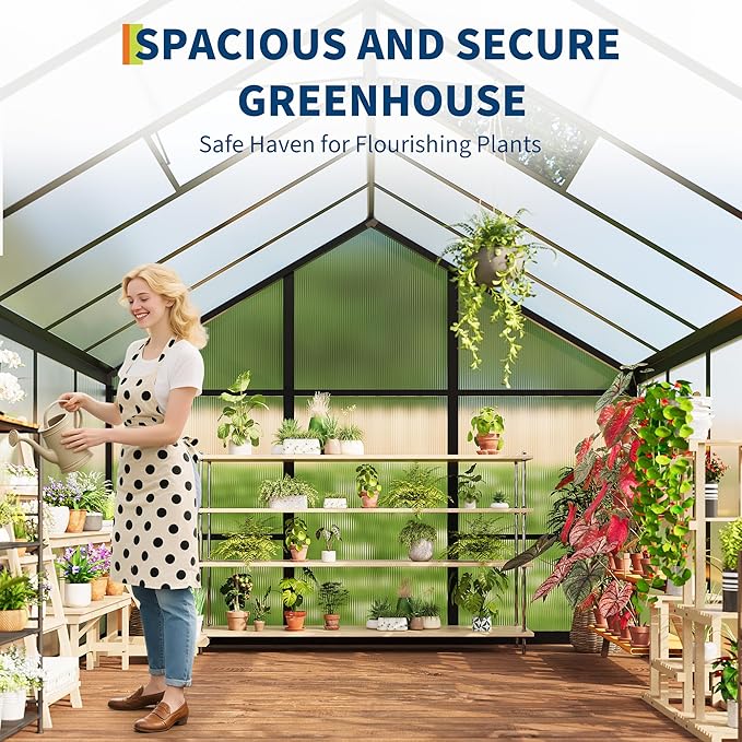 6X8 FT Outdoor Polycarbonate Greenhouse Sturdy Aluminum Frame Adjustable Roof Vent Ideal for Backyard Patio or Garden All-Weather Green House for Growing Plants and Vegetables