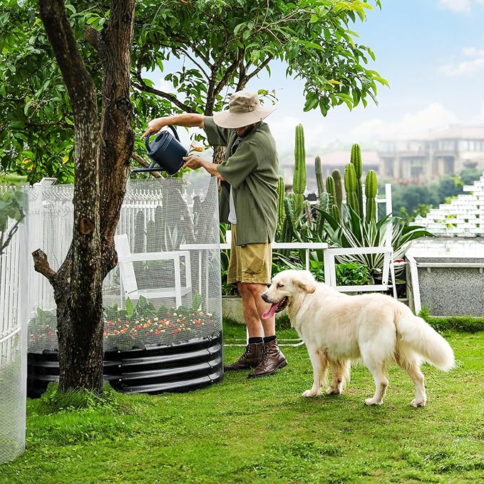 Land Guard 2×2×1ft Galvanized Raised Garden Bed Kit Round Galvanized Planter Raised Garden Boxes Outdoor Large Metal Raised Garden Beds for Vegetables Black