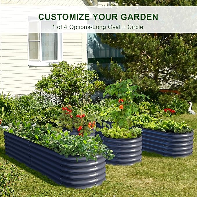 Olle 4-Style Modular Galvanized Raised Garden Beds Outdoor Easy Quick Setup 17 Tall 4-in-1 Metal Planter Boxes Outdoor for Flowers Vegetables Fruits Herbs DIY Gardening Grey