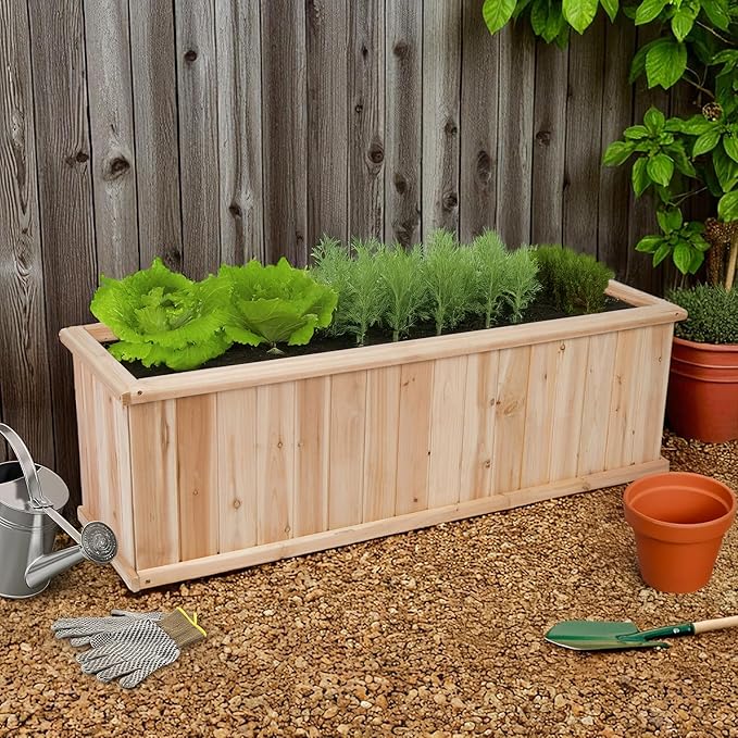 Shine Company Premium Cedar Raised Garden Bed Planter Box for Vegetables Flowers or Herbs 48 L x 13.25 D x 12.5 H