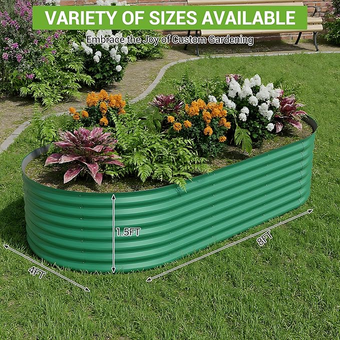 Galvanized Raised Garden Bed – 8x4x1.5 ft Metal Planter Box for Vegetables &amp Flowers Rust-Resistant Outdoor Gardening Easy Assembly Garden Box (Green)