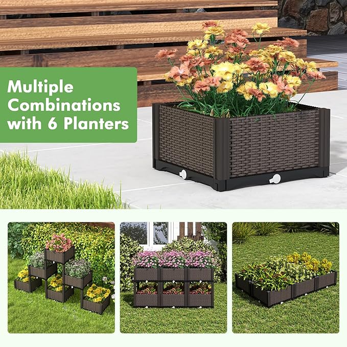 Giantex 4 Pcs Raised Garden Bed Elevated Planter Box Kit W/ 16 Legs 4 Planter Boxes Self-Watering System Drainage Holes Indoor &amp Outdoor Vegetable Fruit Flower Herb Growing Box