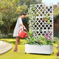 Metal Planter Box with Trellis Raised Garder Bed with Drainage Hole Privacy Screen &amp Trellis for Climbing Plants Outdoor Plant Stands 35''L×17''W×73''H White