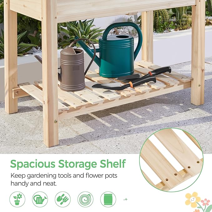 Yaheetech 34x18x30in Horticulture Raised Garden Bed 2pcs Planter Box with Legs &amp Storage Shelf Wooden Elevated Vegetable Growing Bed for Flower/Herb/Patio/Balcony Natural Wood