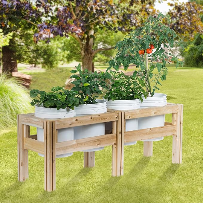 Greenes Fence Four Bucket Elevated Cedar Wood Garden Frame 54 in. x 16 in. x 20 in. - Made in USA with North American Cedar