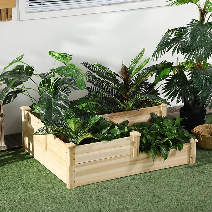 3 Tier Raised Garden Bed Outdoor Planter Box Wooden GBox with Open Bottom for Growing Vegetables Herbs Flowers 42.5 x 34.75 x 14.25 Natural