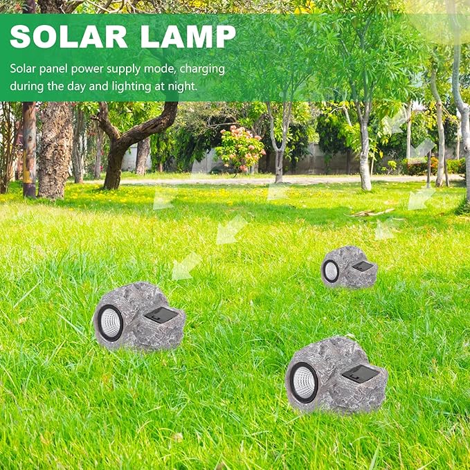 Solar LED Solar Lamp Outdoor Yard Landscape Light Waterproof Resin Stone Garden Decorative Spotlight for Patio Backyard