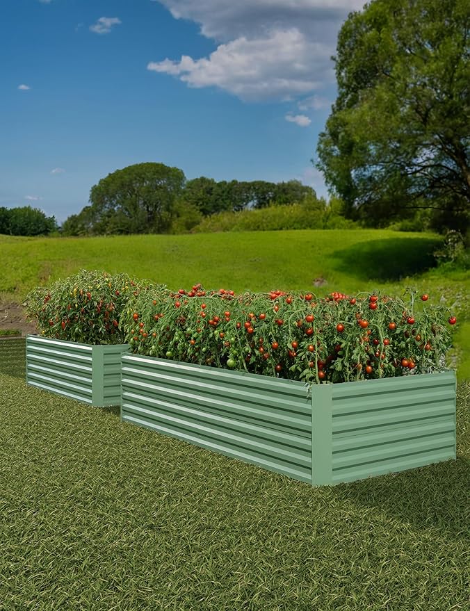 2 Pcs 8x4x2 ft Galvanized Metal Raised Garden Bed Deep Root Planter Box for Vegetables Flowers Herbs Heavy-Duty Outdoor Raised Garden Bed Kit with Gardening Gloves &amp Wrench