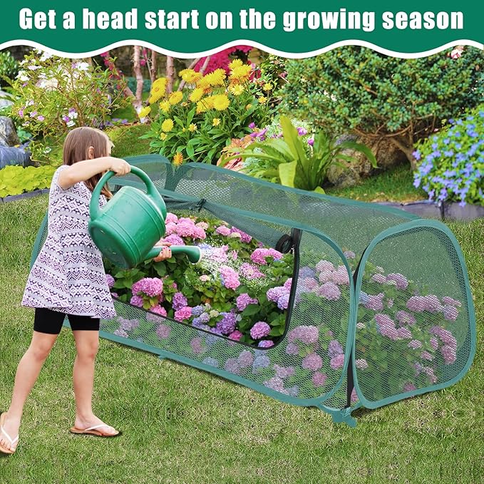 2Pack Garden Covers for Raised Beds Pop Up Mesh Plant Covers for Outdoors 30% Sunblock Plant Shade Tent Crop Cage for Seedlings Vegetable Against Birds Animals with 8 Stakes (45X22X16)