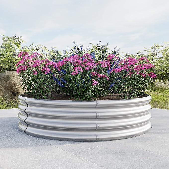 47.24 * 11.4 Tall Round Raised Garedn BedMetal Raised Beds for Vegetables Outdoor GRaised Planter Box Backyard Patio Planter Raised Beds for Flowers Herbs Fruits Silver