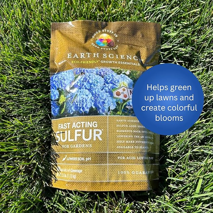Earth Science Fast Acting Sulfur Granules – 5lb – Reduces Soil pH and Nutrient Runoff Improves Growth &amp Color for Acid-Loving Plants Long-Lasting Lawn Care Supplement