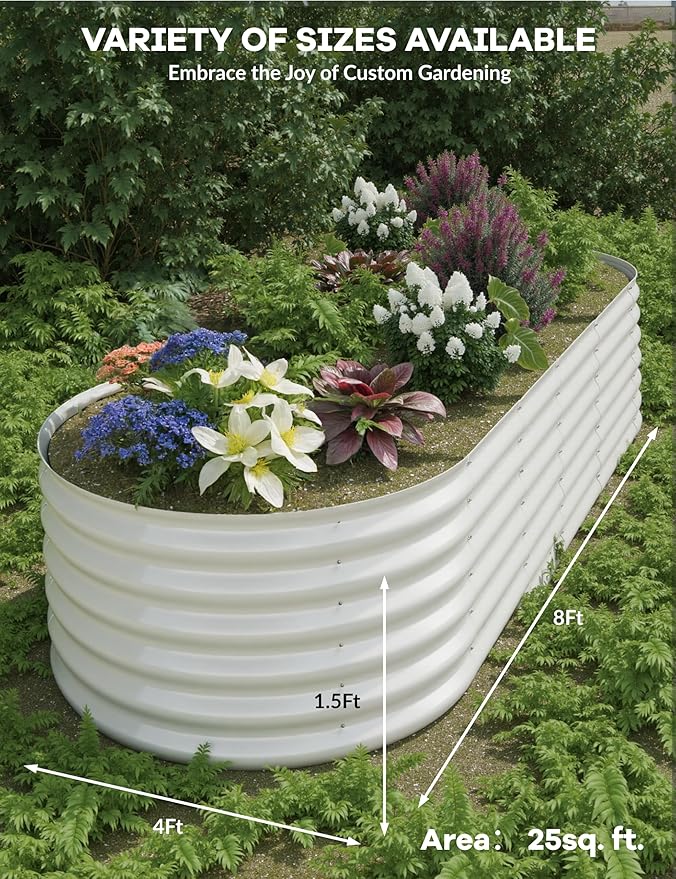 Garvee Steel Raised Garden Bed Kit - Rust-Proof Open Base Design Tool-Free Assembly 1.5-2Ft Deep Planter Box for VegetablesHerbsFlowersWhite8x4x1.5 ft