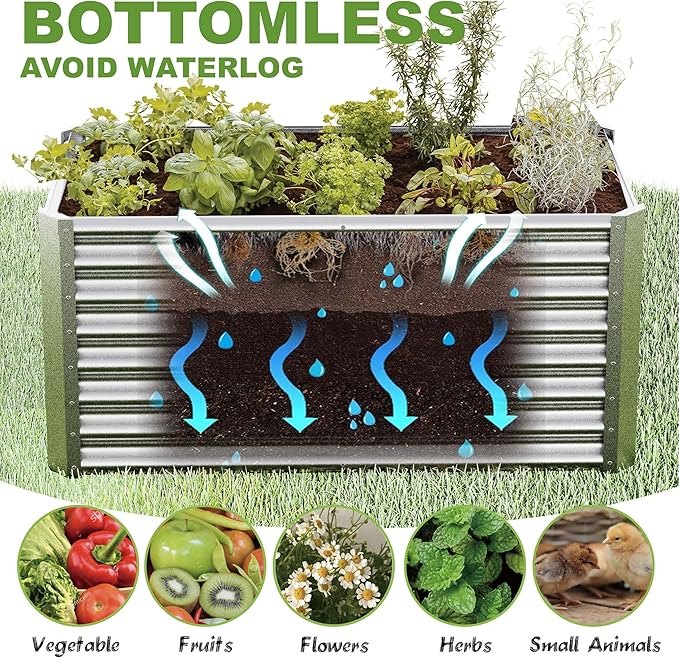 8X2X2ft Galvanized Raised Garden Bed for GardeningMetal Planter Boxes Outdoor Patio Kit Planting Bed for Vegetables Flowers HerbSilver