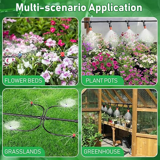 246FT Drip Irrigation System Automatic Drip Irrigation Kit with 1/2 Main Tube &amp 1/4 Branch Tubing Adjustable Drip Emitters Garden Watering System for Flower Bed Raised Beds Lawn Greenhouse